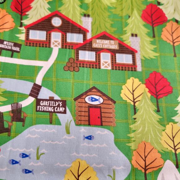 Cotton Fabric Green North Woods Cabins Trails Forest Campsite 24x44 Quilting - Picture 12 of 14